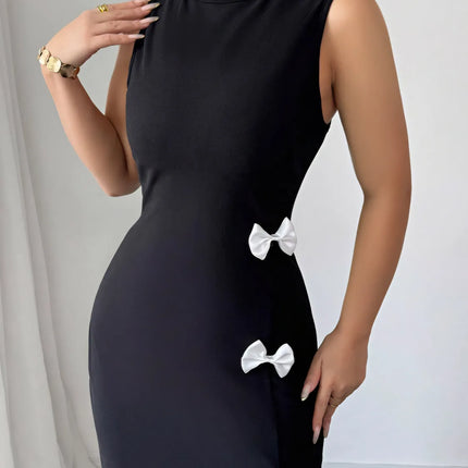 Bow Slit Round Neck Sleeveless Dress - Image 2