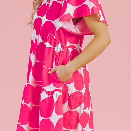 Contrast Notched Flutter Sleeve Dress - Image 4