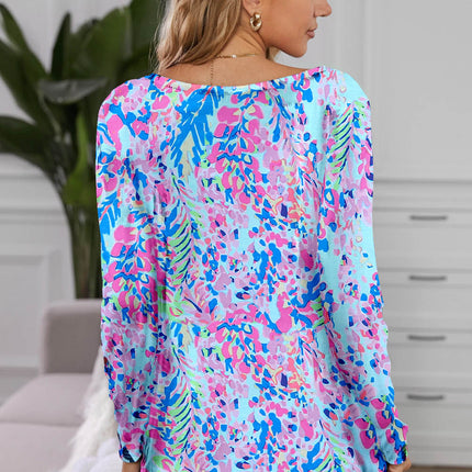 Round Neck Printed Top and Shorts Lounge Set - Image 2