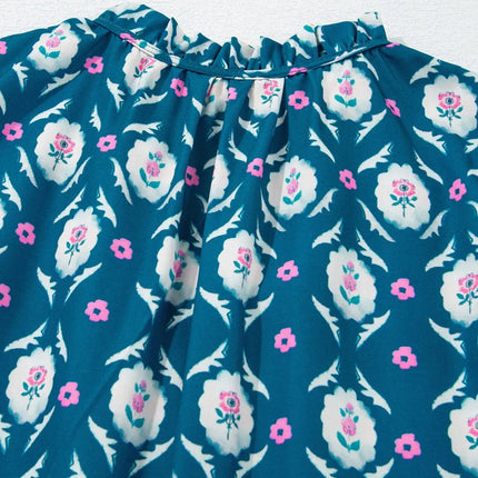 Printed Tie Neck Ruffled Cap Sleeve Dress - Image 10