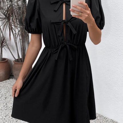 Tie Front Puff Sleeve Mini Dress - Image 2