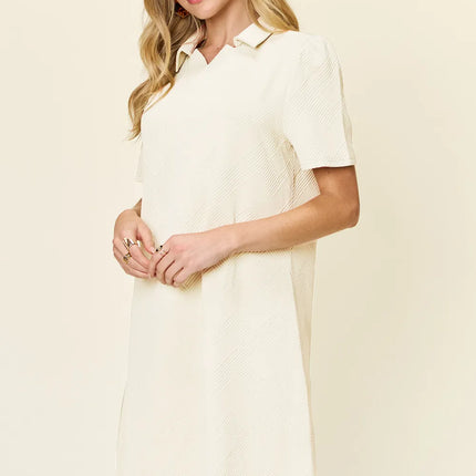Double Take Full Size Texture Collared Neck Short Sleeve Dress - Image 17