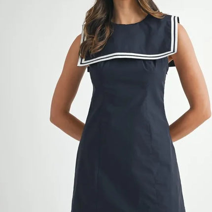 MABLE Contrast Piping Square Sailor Collar Mini Dress - Image 1
