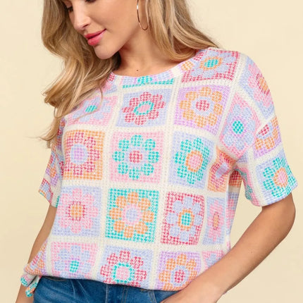 Haptics Flower Print Round Neck Short Sleeve T-Shirt - Image 3