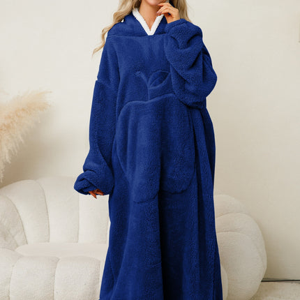 Pocketed Contrast Long Sleeve Hooded Lounge Dress - Image 21