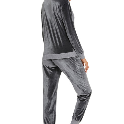 Round Neck Long Sleeve Loungewear Set with Pockets - Image 2