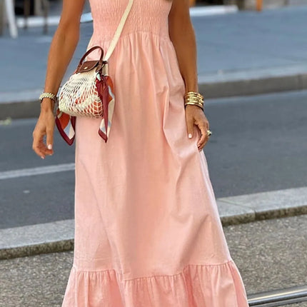 V Neck Ruffled Cap Sleeve Smocked Maxi Dress - Image 10