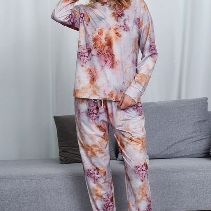 Shiny Tie-Dye Crewneck Top and Drawstring Waist Joggers Lounge Set - Image 10