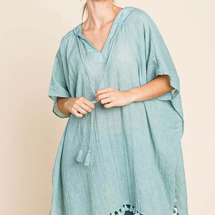 Cotton Bleu by Nu Label Tassel Hem Hooded Cover Up - Image 1