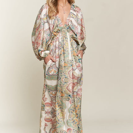 ADORA Printed V-Neck Batwing Sleeve Dress - Image 2