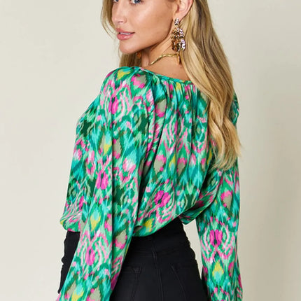 Double Take Full Size Printed Balloon Sleeve Blouse - Image 24