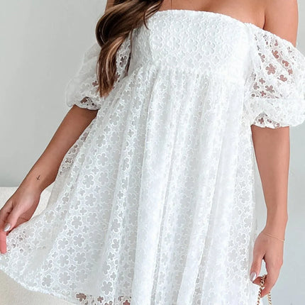 Lace Puff Sleeve Empire Waist Mini Dress - Image 4