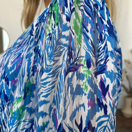 Double Take Full Size Printed Drawstring Waist Long Sleeve Dress - Image 20