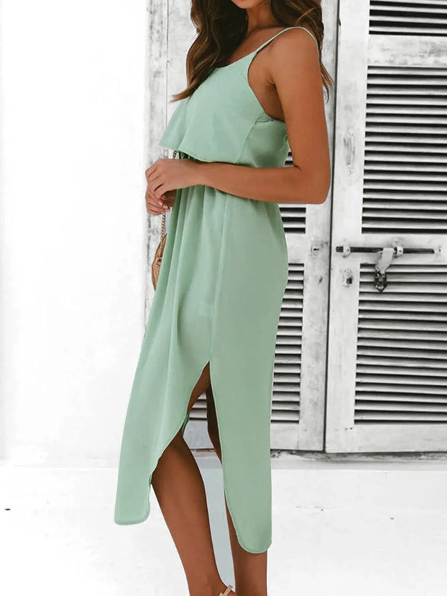 Tied Side Slit Midi Cami Dress