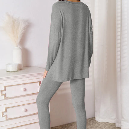 Basic Bae Bamboo Full Size V-Neck Long Sleeve Top and Pants Lounge Set - Image 2