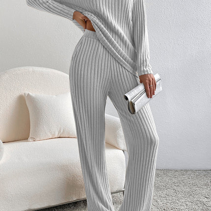 Ribbed V-Neck Top and Pants Lounge Set - Image 8