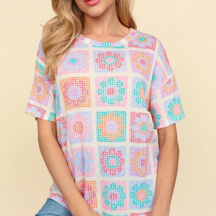 Haptics Flower Print Round Neck Short Sleeve T-Shirt - Image 1