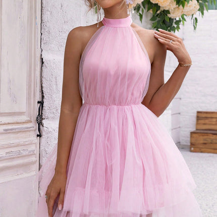 Halter Neck Backless Mesh Dress - Image 4