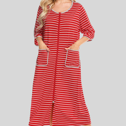 Round Neck Three-Quarter Sleeve Midi Night Dress - Image 4