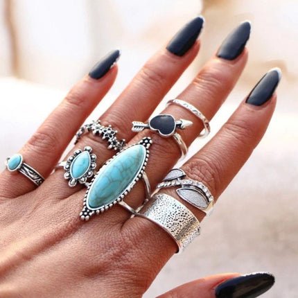 Turquoise Alloy 8-Piece Ring Set - Image 1