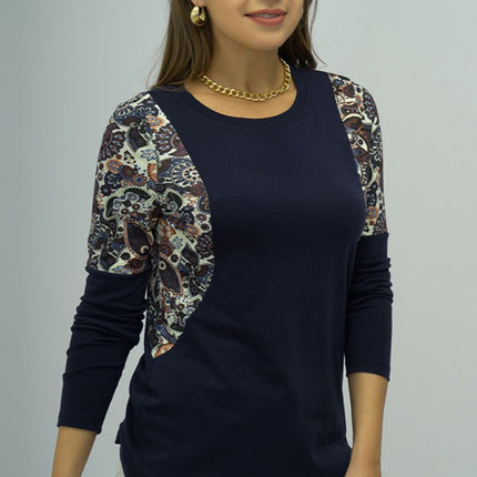 Shiny Round Neck Printed Shoulder Tee - Image 3