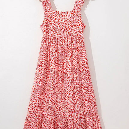 Geometric Print Knot Back Sleeveless Ruffle Hem Dress - Image 7