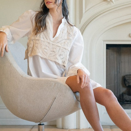 Annie Wear Crochet Vest Notched Long Sleeve Shirt Dress - Image 4