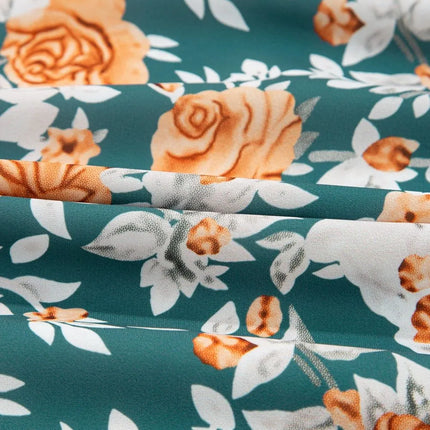 Floral Print Trimmed V Neck Tie Waist Sleeveless Dress - Image 14