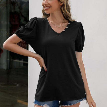 Ivy Lane V-Neck Decorative Buttons Puff Sleeve Tee - Image 5