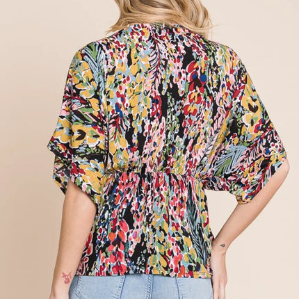 BOMBOM Printed Surplice Peplum Blouse - Image 2