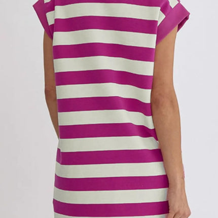 Stripe Cap Sleeve Pocketed Shift Tee Dress - Image 3