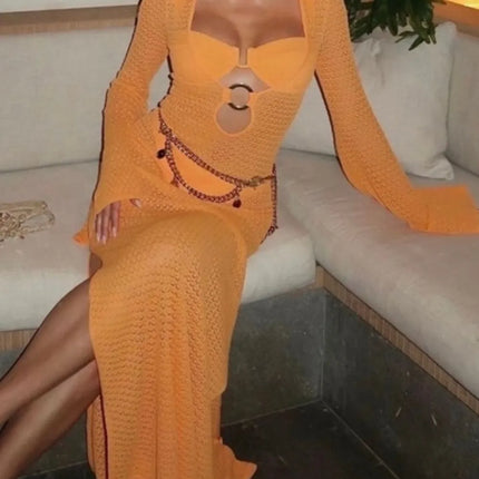 Slit Plunge Flare Sleeve Cover-Up Dress - Image 2