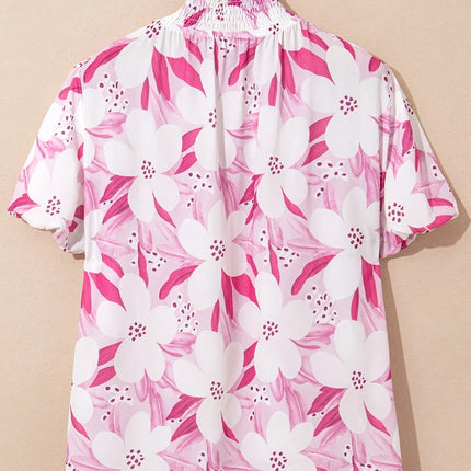 Floral Frilled Collar Short Sleeve Blouse Top - Image 5