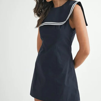 MABLE Contrast Piping Square Sailor Collar Mini Dress - Image 6
