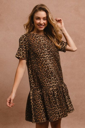 BiBi Tie Back Leopard Round Neck Short Sleeve Dress - Image 3