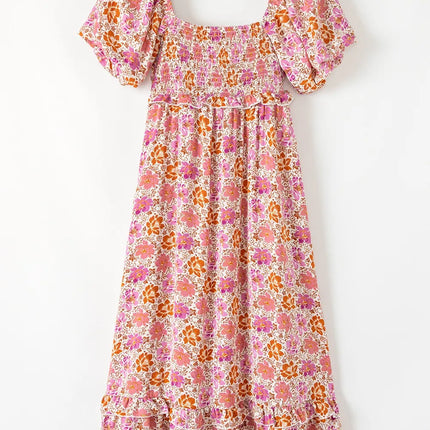 Floral Square Neck Knotted Ruffle Midi Dress - Image 6