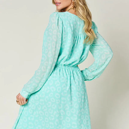 Double Take Full Size Printed Ruched V-Neck Long Sleeve Dress - Image 2