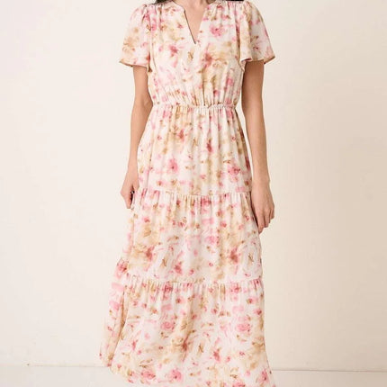 Mittoshop Flower Print Flutter Sleeve V Slit Maxi Dress - Image 3