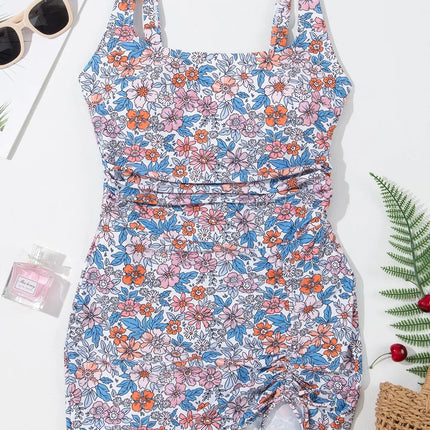 Drawstring Printed Wide Strap Swim Dress - Image 3
