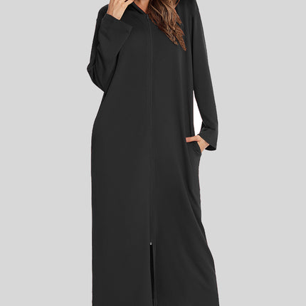Zip Front Hooded Night Dress with Pockets - Image 4