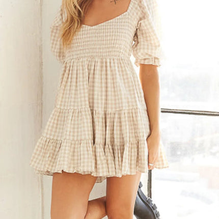 Ruffled Hem Plaid Half Sleeve Mini Dress - Image 8