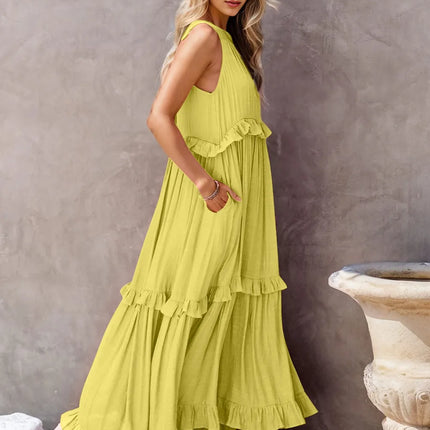 Ruffled Sleeveless Tiered Maxi Dress with Pockets - Image 5
