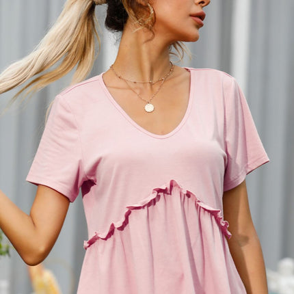 Shiny Frill Trim Short Sleeve Tee - Image 3
