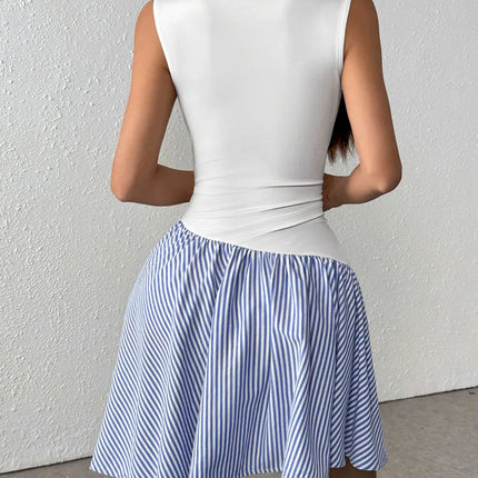 Striped Mock Neck Sleeveless Mini Tank Dress - Image 5