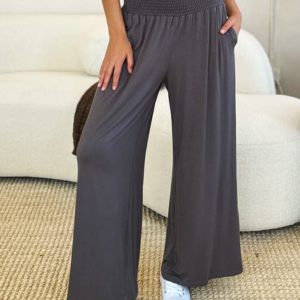Basic Bae Full Size Smocked Wide Waistband Wide Leg Pants - Image 4
