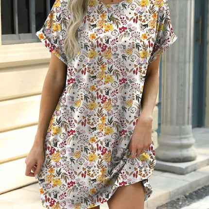 Printed Round Neck Short Sleeve Mini Dress - Image 18