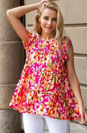 Heimish Full Size Butterfly Sleeve Floral Tiered Top Plus Size - Image 1