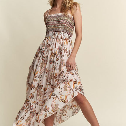 ADORA Smocked Printed Square Neck Tie Shoulder Cami Dress - Image 6