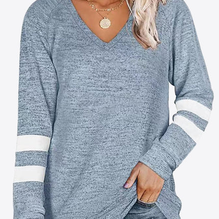 Striped Contrast Raglan Sleeve Top - Image 1