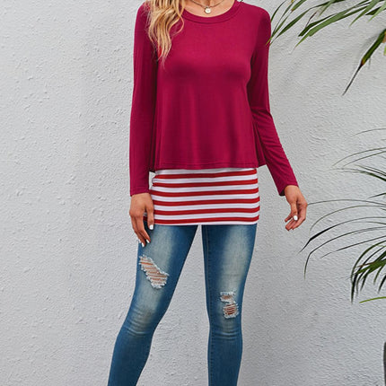 Full Size Striped Faux Layered Long Sleeve Top - Image 6